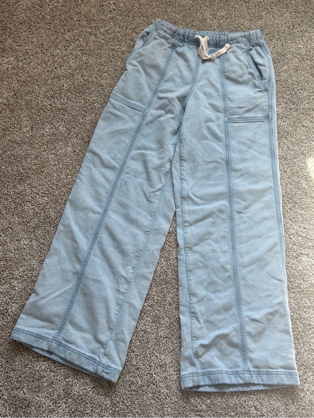 Light Wash Wide-Leg Drawstring Pants